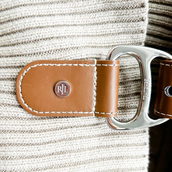 LAUREN RALPH LAUREN Cream Shawl Collar Cable Knit Sweater 100% Cotton XLarge - Picture 6 of 8